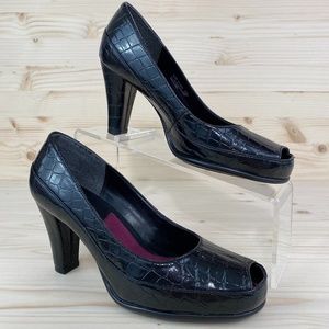 A2 by Aerosoles "Big Ben" Crocodile Peep Toe Pumps